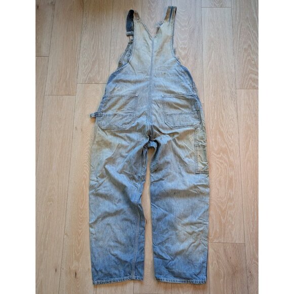 Sanforized Denim Overalls VTG 50s Repaired Distressed Thrashed Faded 35" Waist - Picture 3 of 16